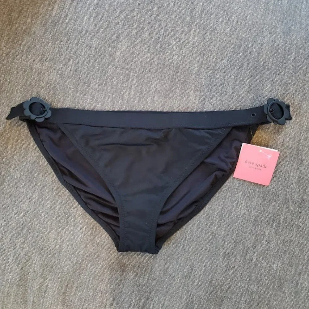 Kate Spade New York Women's Black Daisy Buckle Bikini Bottom Size XL